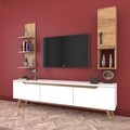 Comoda TV cu raft de perete si cabinet M3 - 381, Wren, 180 x 35 x 48.6 cm/90 cm, white/walnut
