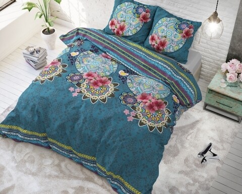 Lenjerie de pat dubla, Lana Turquoise, Sleeptime, 3 piese, cotton blended, multicolora