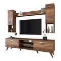 Comoda TV cu raft de perete si 2 cabinete M27 - 284, Wren, 180 x 35 x 48.6 cm/133 cm, walnut