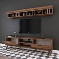 Comoda TV cu 2 rafturi de perete M19 - 268, Wren, 180 x 35 x 48.6 cm/90 cm, walnut