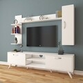 Comoda TV cu 2 rafturi de perete si cabinet M20 - 269, Wren, 180 x 35 x 48.6 cm/90 cm/133 cm, white
