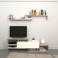 Comoda TV cu raft de perete Fenice, Homemania, 150 x 27 x 45 cm, alb/sonoma