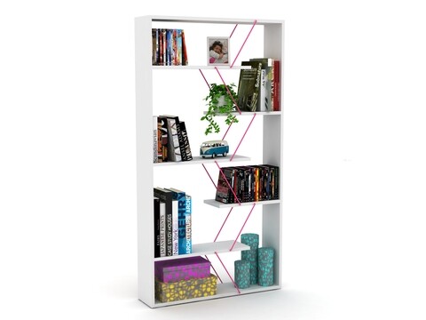 Biblioteca Rafevi Tars, 84 x 24 x 157 cm, PAL/metal, alb/roz