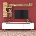 Comoda TV cu 2 rafturi de perete si cabinet M36 - 421, Wren, 180 x 35 x 48.6 cm/90 cm/133 cm, white/walnut