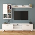 Comoda TV cu 2 rafturi de perete si cabinet M44 - 316, Wren, 180 x 35 x 48.6 cm/90 cm/133 cm, white