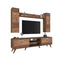 Comoda TV cu raft de perete si 2 cabinete M2 - 229, Wren, 180 x 35 x 48.6 cm/133 cm, walnut