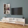 Comoda TV cu raft de perete si cabinet M47 - 322, Wren, 180 x 35 x 48.6 cm/90 cm, white