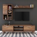 Comoda TV cu 2 rafturi de perete si cabinet M44 - 315, Wren, 180 x 35 x 48.6 cm/90 cm/133 cm, walnut