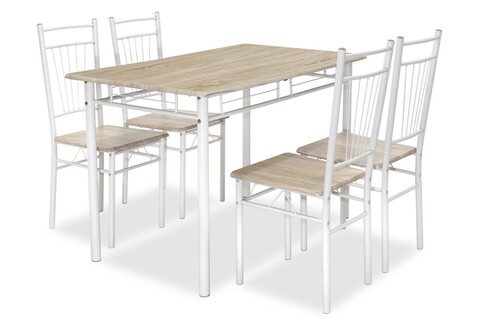 Set dining/bucatarie Roza Pakoworld, masa cu 4 scaune, 120x70x75 cm, MDF laminat/otel, natural/alb lucios