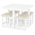 Set dining, Masa + 4 scaune, Waly, 90 x 90 x 74 cm, lemn/piele ecologica, alb/bej