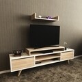 Comoda TV cu raft de perete Melis, Homemania, 150 x 28.5 x 125 cm, alb/sonoma
