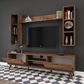 Comoda TV cu 2 rafturi de perete si cabinet M13 - 256, Wren, 180 x 35 x 48.6 cm/90 cm/133 cm, walnut