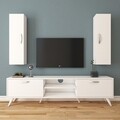 Comoda TV cu 2 cabinete M17 - 263, Wren, 180 x 35 x 48.6 cm/90 cm, white