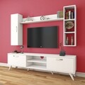 Comoda TV cu 2 rafturi de perete si cabinet M13 - 255, Wren, 180 x 35 x 48.6 cm/90 cm/133 cm, white