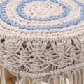 Taburet InArt Macrame Ecru Natural, 30 x 42 cm, lemn de mesteacan/poliester, ecru/albastru