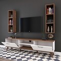 Comoda TV cu 2 rafturi de perete M6 - 323, Wren, 180 x 35 x 48.6 cm/90 cm, white/walnut