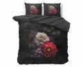 Lenjerie de pat dubla Elegant Flower Black, Sleeptime, 3 piese, cotton blended, negru/rosu