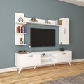 Comoda TV cu 2 rafturi de perete si cabinet M20 - 269, Wren, 180 x 35 x 48.6 cm/90 cm/133 cm, white