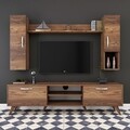 Comoda TV cu raft de perete si 2 cabinete M22 - 274, Wren, 180 x 35 x 48.6 cm/90 cm/133 cm, walnut