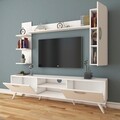 Comoda TV cu 2 rafturi de perete si cabinet M20 - 269, Wren, 180 x 35 x 48.6 cm/90 cm/133 cm, white