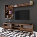 Comoda TV cu 2 rafturi de perete si cabinet M33 - 294, Wren, 180 x 35 x 48.6 cm/90 cm/133 cm, walnut