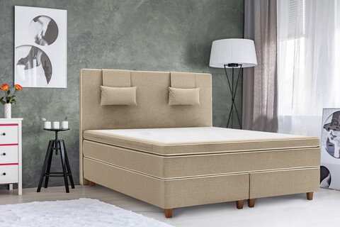 Pat matrimonial, Luxury Stockholm, 160x200 cm, saltea tip Pocket, topper memory, Crem