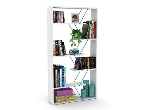 Biblioteca Rafevi Tars, 84 x 24 x 157 cm, PAL/metal, alb/albastru