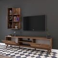 Comoda TV cu raft de perete si cabinet M47 - 321, Wren, 180 x 35 x 48.6 cm/90 cm, walnut