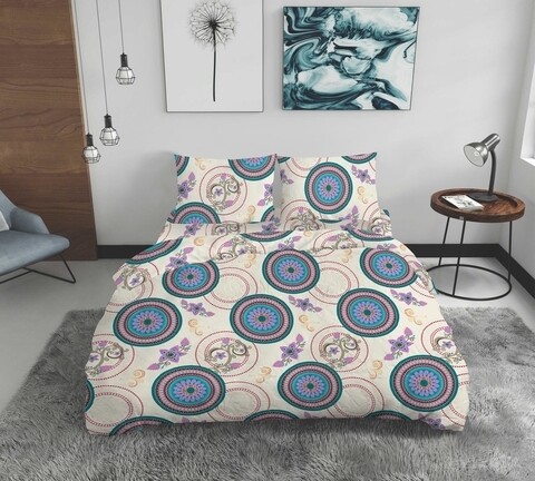 Lenjerie de pat dubla Circles, Bedora, 4 piese, 180x200 cm, 100% bumbac, multicolor