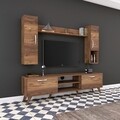 Comoda TV cu raft de perete si 2 cabinete M22 - 274, Wren, 180 x 35 x 48.6 cm/90 cm/133 cm, walnut