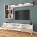 Comoda TV cu 2 rafturi de perete si cabinet M36 - 299, Wren, 180 x 35 x 48.6 cm/90 cm/133 cm, white