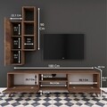 Comoda TV cu raft de perete si cabinet M1 - 227, Wren, 180 x 35 x 48.6 cm/90 cm, walnut