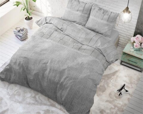 Lenjerie de pat dubla Wood Fabric Grey, Royal Textile, 3 piese, 200 x 220 cm, 100% bumbac, gri
