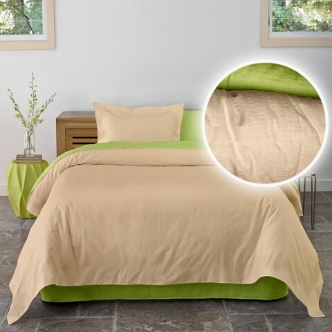 Lenjerie pat dubla, 100% bumbac, Crepe uni Lime & Honey Peach