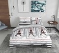 Lenjerie de pat dubla, Vintage Paris, 4 piese, 180x200 cm, 100% bumbac, multicolor