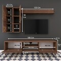 Comoda TV cu raft de perete si 2 cabinete M34 - 296, Wren, 180 x 35 x 48.6 cm/90 cm/133 cm, walnut