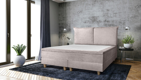 Pat matrimonial, Stockholm, Pillows E, 160x200 cm, saltea tip Pocket, topper memory, Taupe