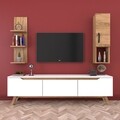 Comoda TV cu raft de perete si cabinet M3 - 381, Wren, 180 x 35 x 48.6 cm/90 cm, white/walnut