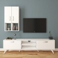 Comoda TV cu 2 cabinete M39 - 306, Wren, 180 x 35 x 48.6 cm/90 cm, white