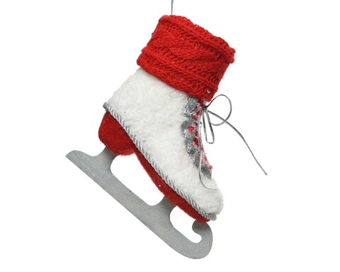 Decoratiune Ice skate, Decoris, 9x24x25 cm, rosu/alb