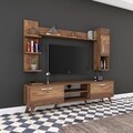 Comoda TV cu 2 rafturi de perete si cabinet M25 - 280, Wren, 180 x 35 x 48.6 cm/90 cm/133 cm, walnut