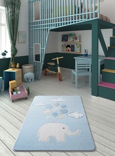 100x150 cm, Multicolor, Sweet Elephant - Light Blue