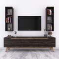 Comoda TV cu 2 rafturi de perete M6 - 1015, Wren, 180 x 35 x 48.6 cm/90 cm, black/walnut