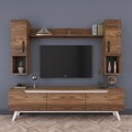 Comoda TV cu raft de perete si 2 cabinete M27 - 833, Wren, 180 x 35 x 48.6 cm/133 cm, walnut/white