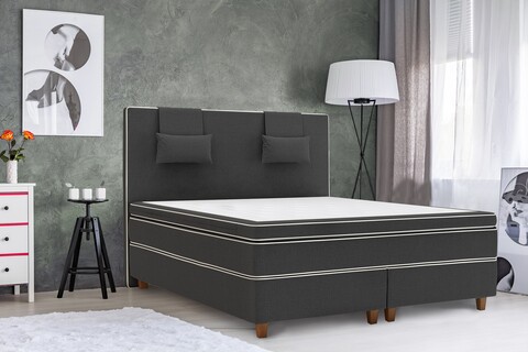 Pat matrimonial, Luxury Stockholm, 160x200 cm, saltea tip Pocket, topper latex, Antracit