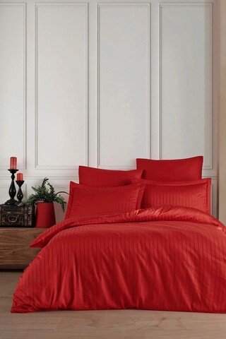 Lenjerie de pat dubla, Ruby, Bedora, 4 piese, 220x200 cm, 100% bumbac satinat, rosu