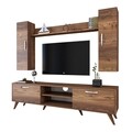 Comoda TV cu raft de perete si 2 cabinete M2 - 229, Wren, 180 x 35 x 48.6 cm/133 cm, walnut