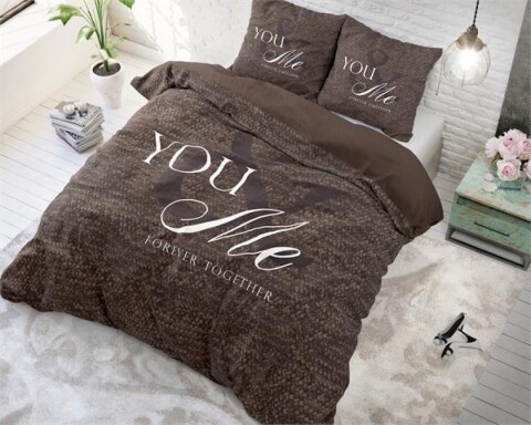 Lenjerie de pat pentru doua persoane Love for you and me Taupe, Royal Textile,  100% bumbac