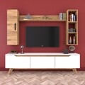 Comoda TV cu 2 rafturi de perete si cabinet M13 - 411, Wren, 180 x 35 x 48.6 cm/90 cm/133 cm, white/walnut