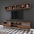 Comoda TV cu 2 rafturi M7 - 244, Wren, 180 x 35 x 48.6 cm/90 cm, walnut/white